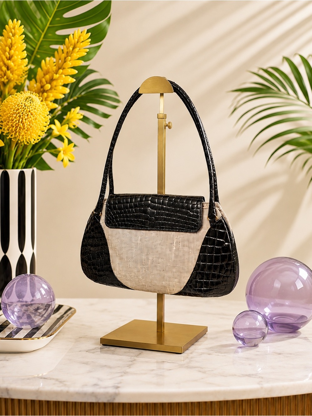 Vintage Genuine Alligator & Linen Shoulder Retta Wolff Bag | Exotic Leather